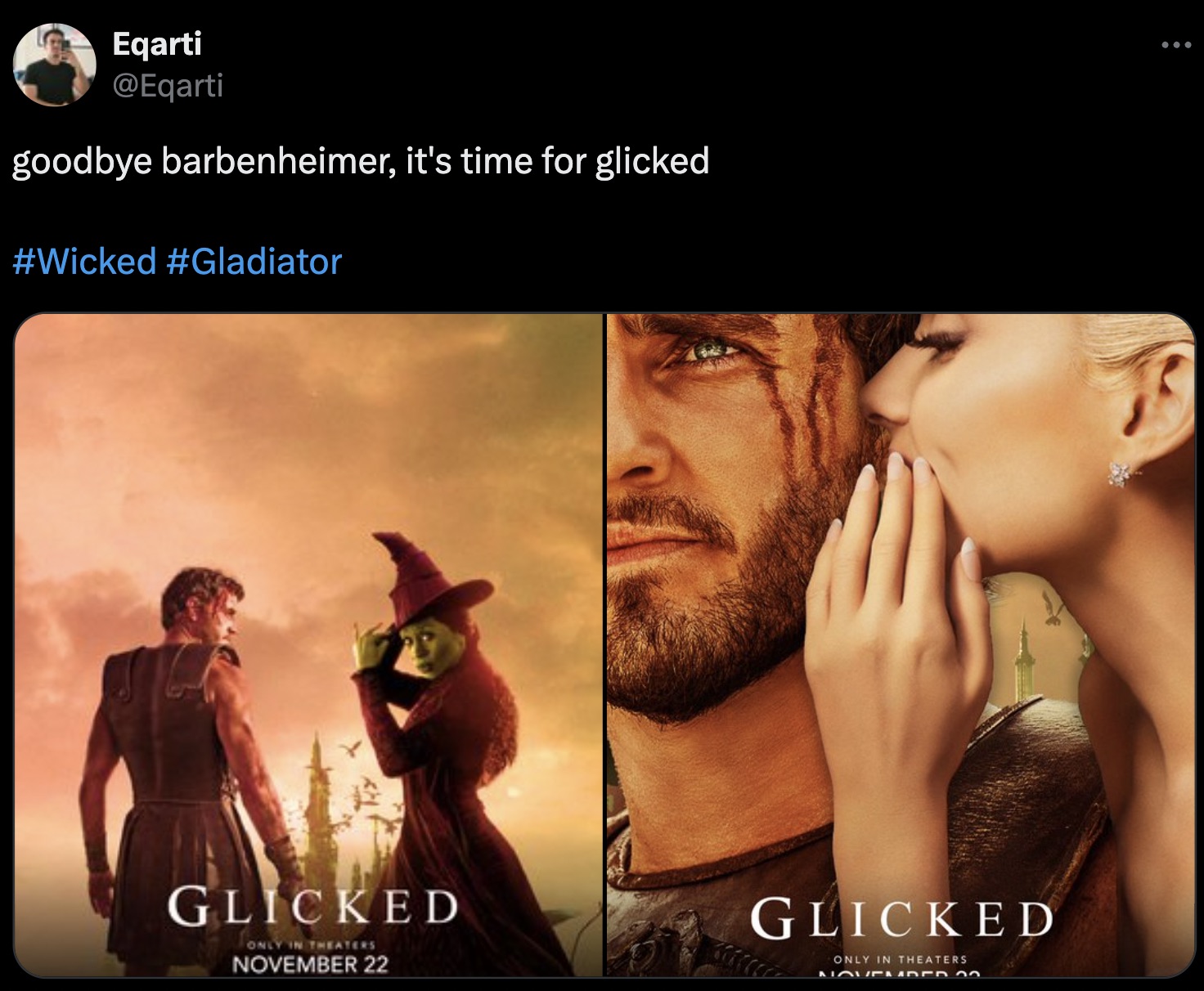 album cover - Eqarti goodbye barbenheimer, it's time for glicked Glicked Only In Theaters November 22 Glicked Only In Theaters Novelded 33